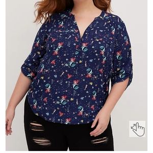 DISNEY THE LITTLE MERMAID ARIEL & FLOUNDER NAVY GEORGETTE HARPER BLOUSE Size 5